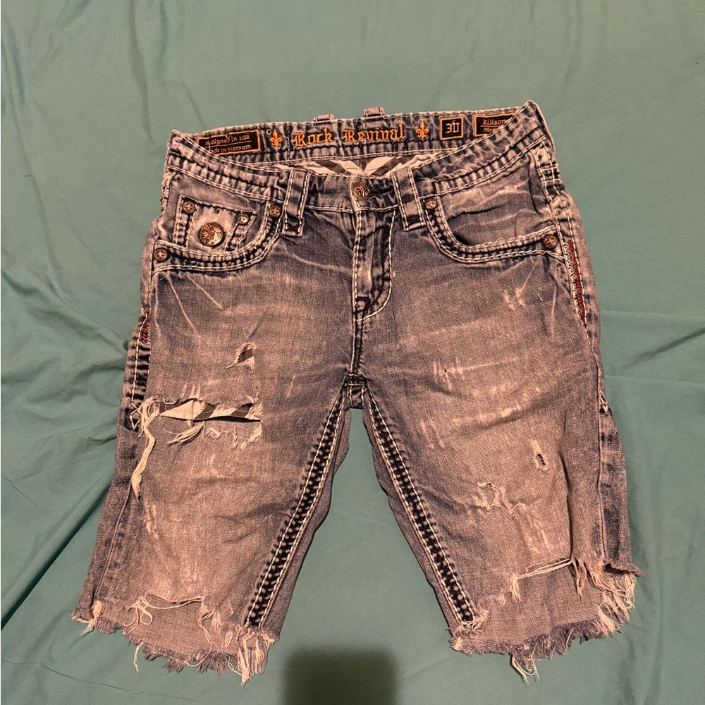 Rock Revival Blue Distressed Denim cut off shorts size 30